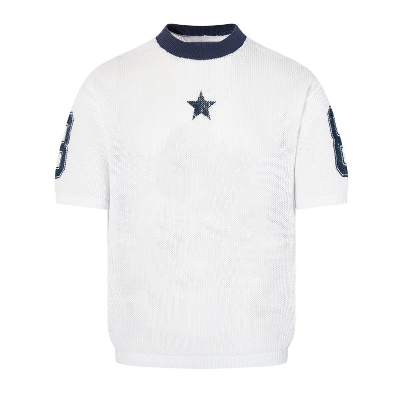 Navy Knit Collar Breathable T-Shirt