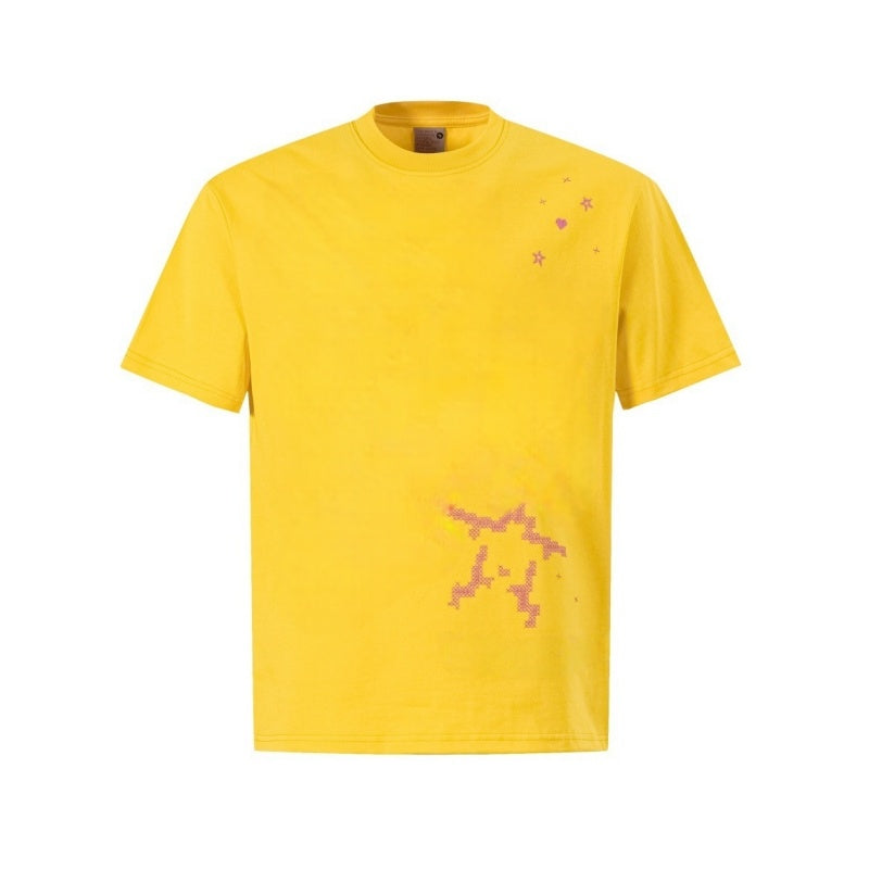 Casual Yellow T-Shirt with Star Embroidery