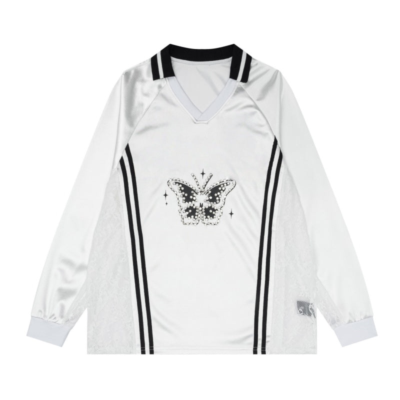Long Sleeves with Rhinestone Cut-Out V-Neck